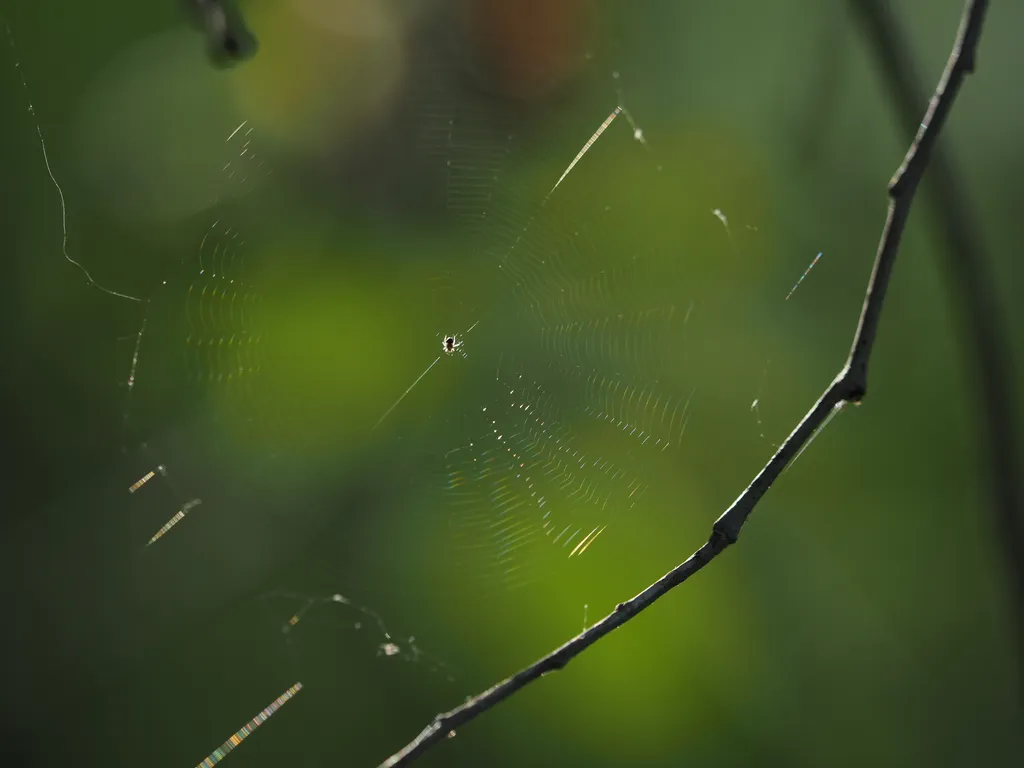 a small spider in an immaculately built web