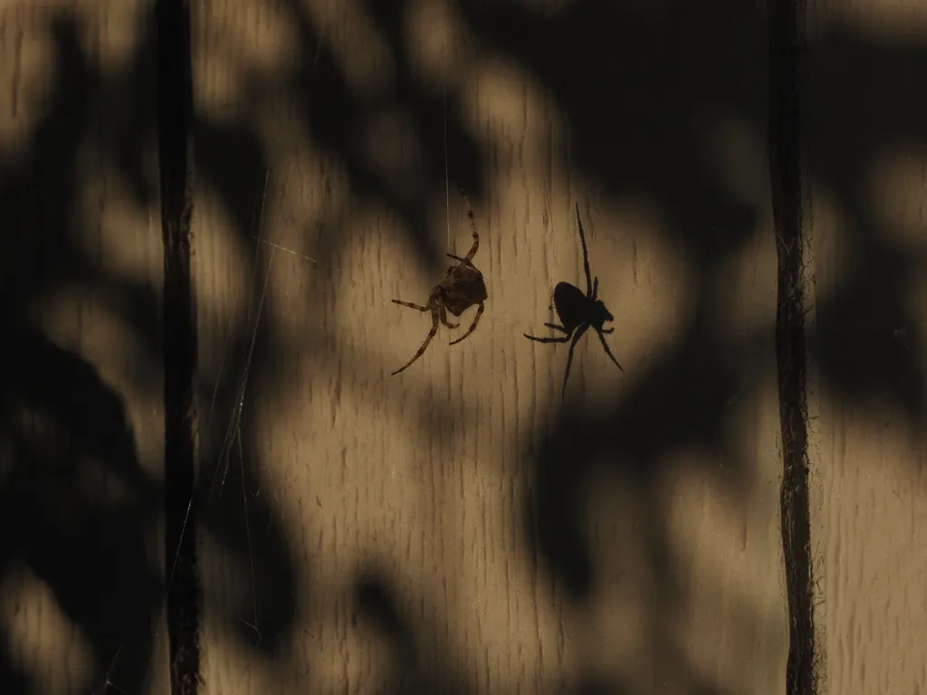 a spider casting a shadow against a wall