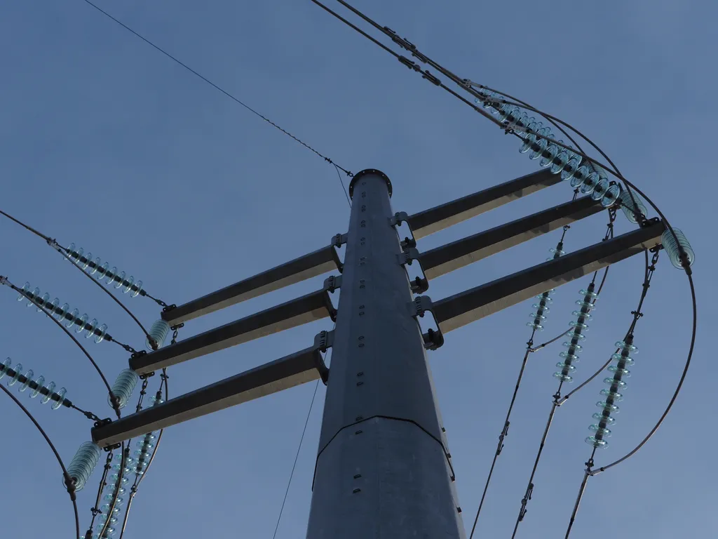 looking up a large utility pole