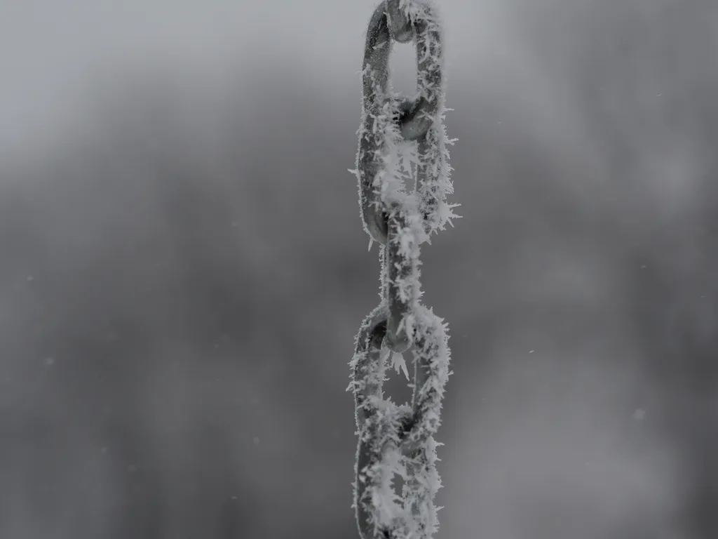 frost on the chain of a swingset