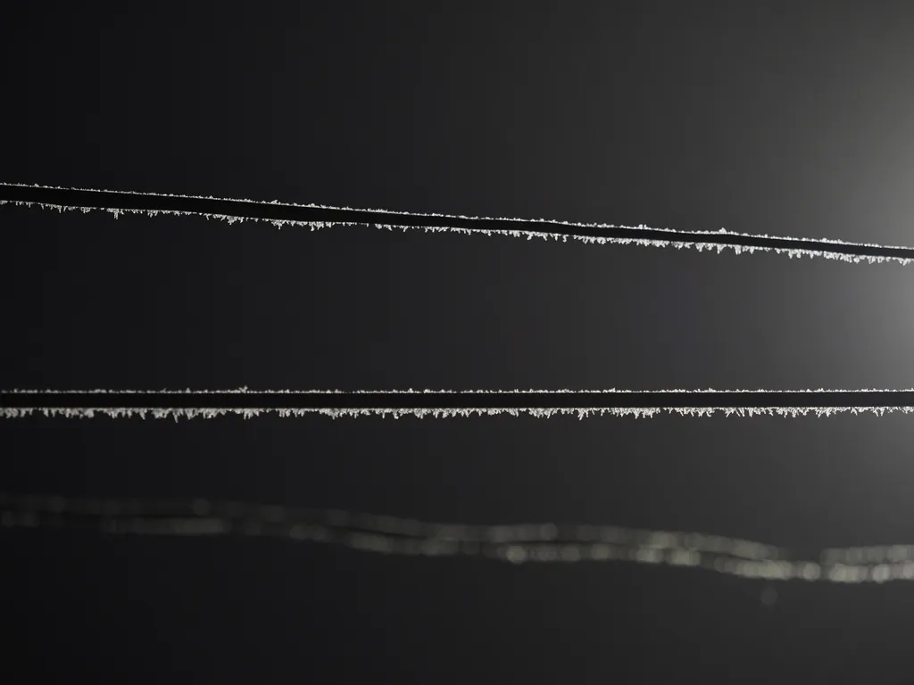 frost on a powerline at night