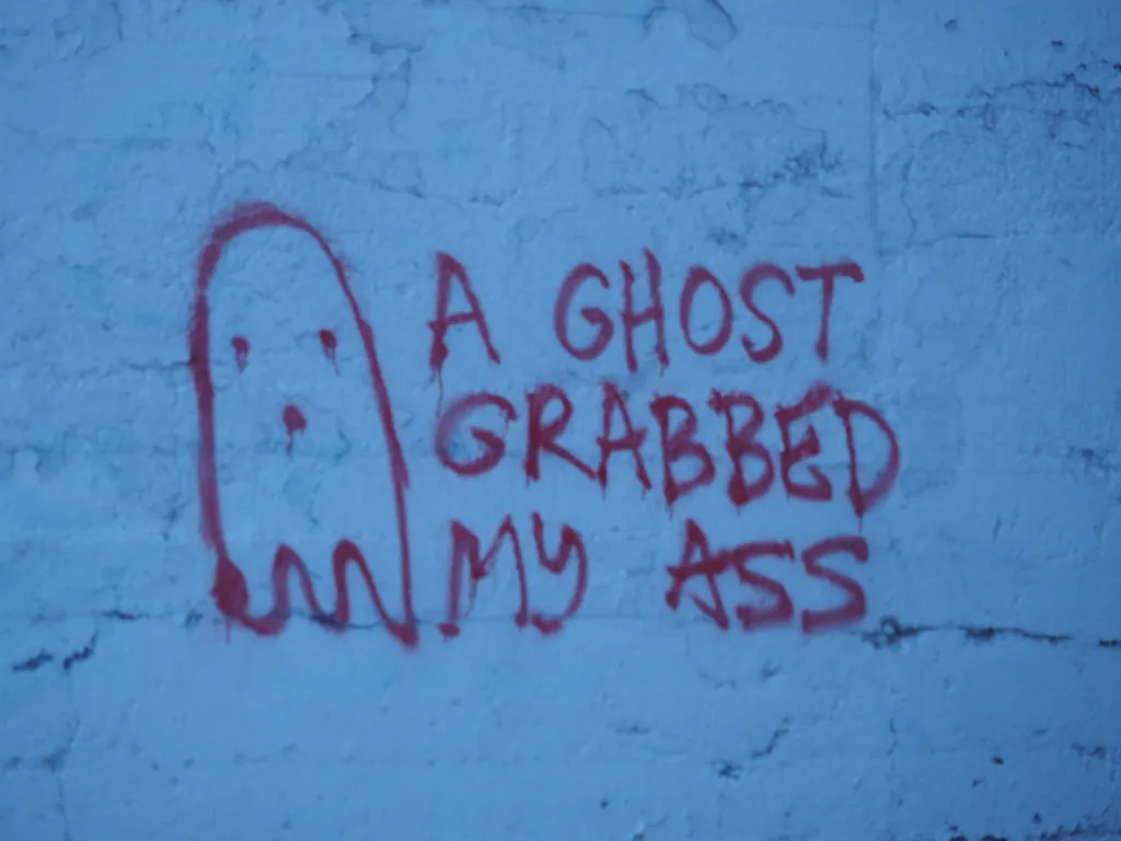 graffiti on a concrete pillar: a ghost grabbed my ass