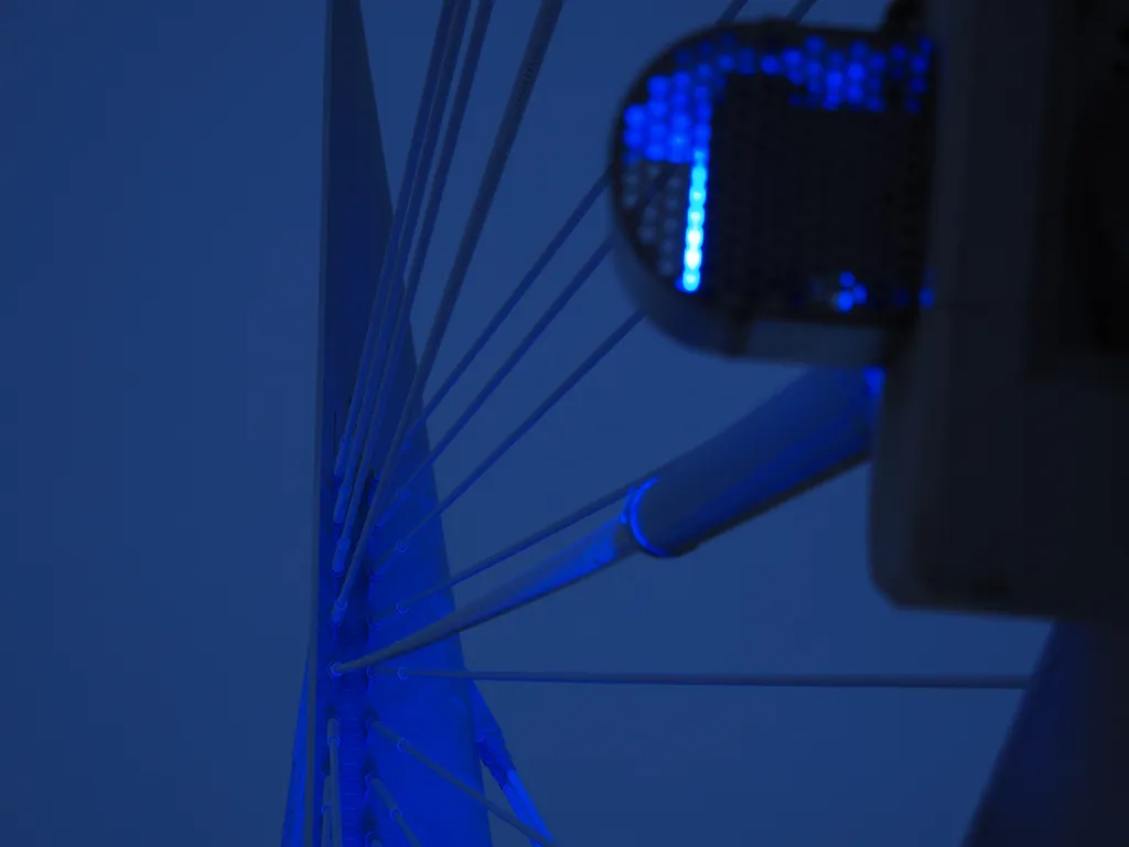 a bridgel it in blue lights