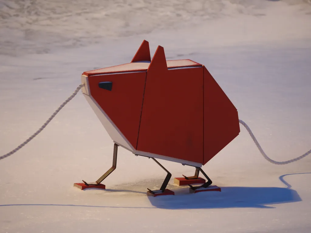 flying pig sculptures on a frozen river