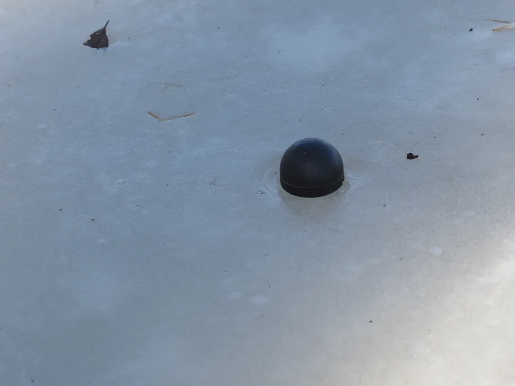 a squash ball submerged in ice