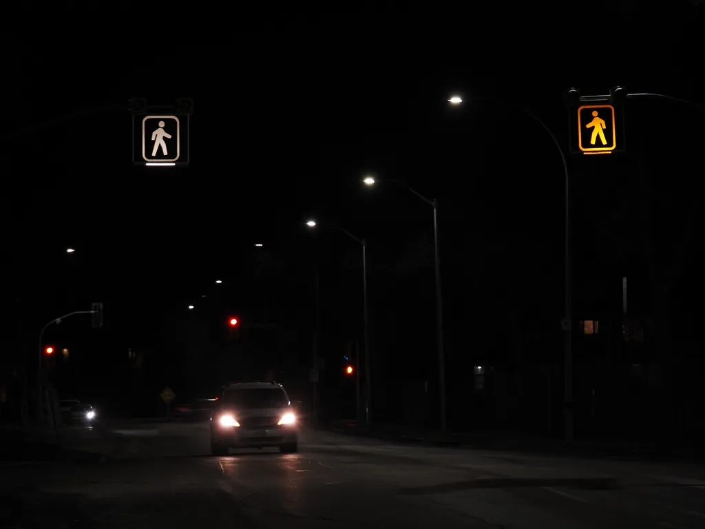 different coloured walk lights at night