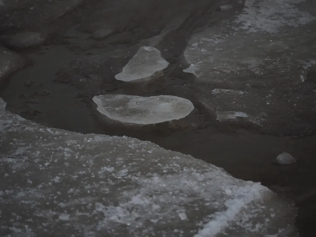 deep twisting ravines cut into a thick layer of ice in a back lane