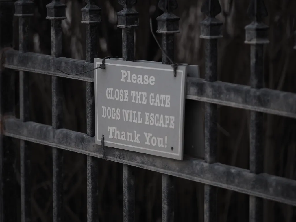 a sign ziptied to a fence 