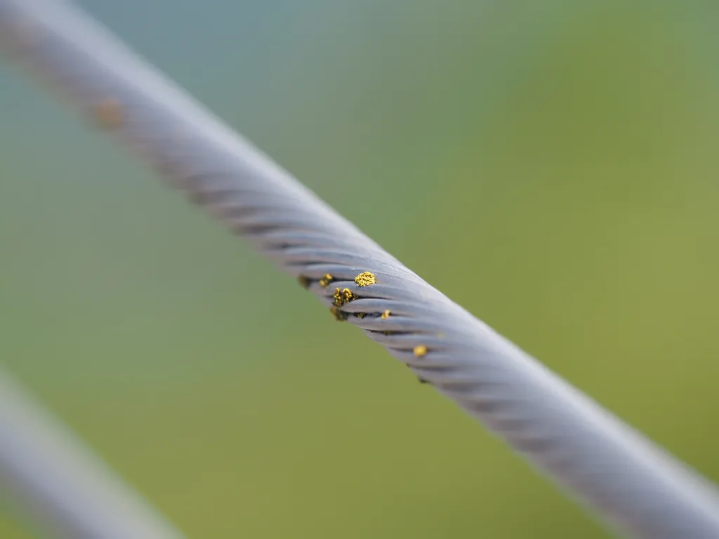 lichen growing on a steel cable