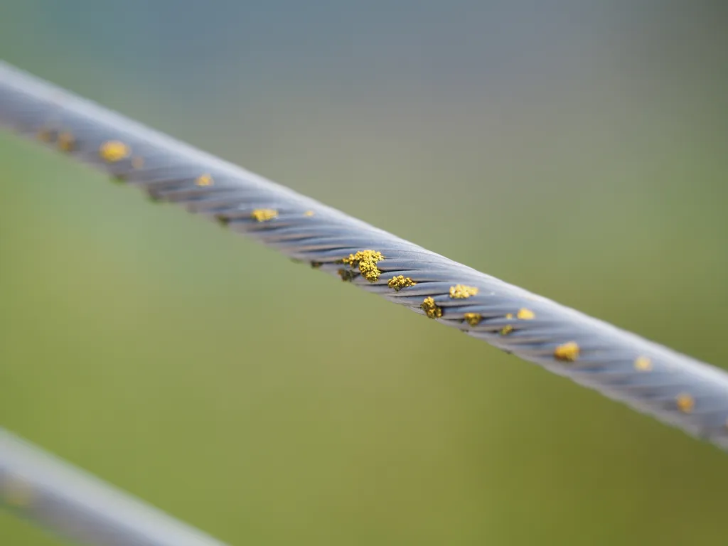 lichen growing on a steel cable