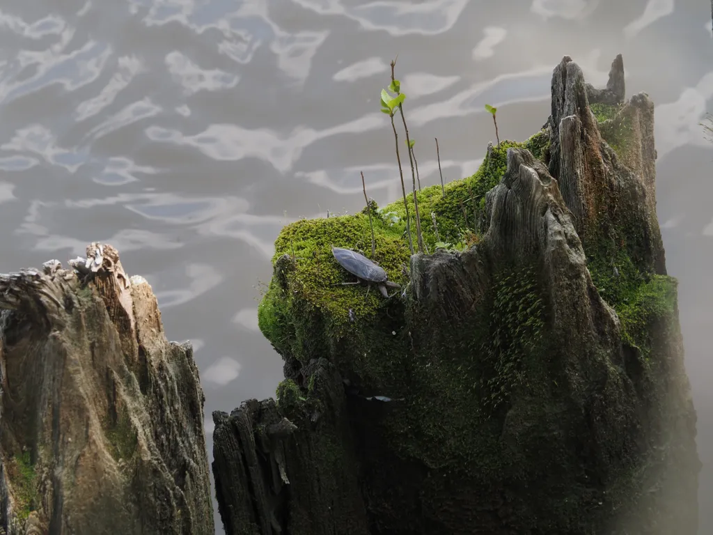 a large flat insect with huge pinsers resting on the remains of an old dock