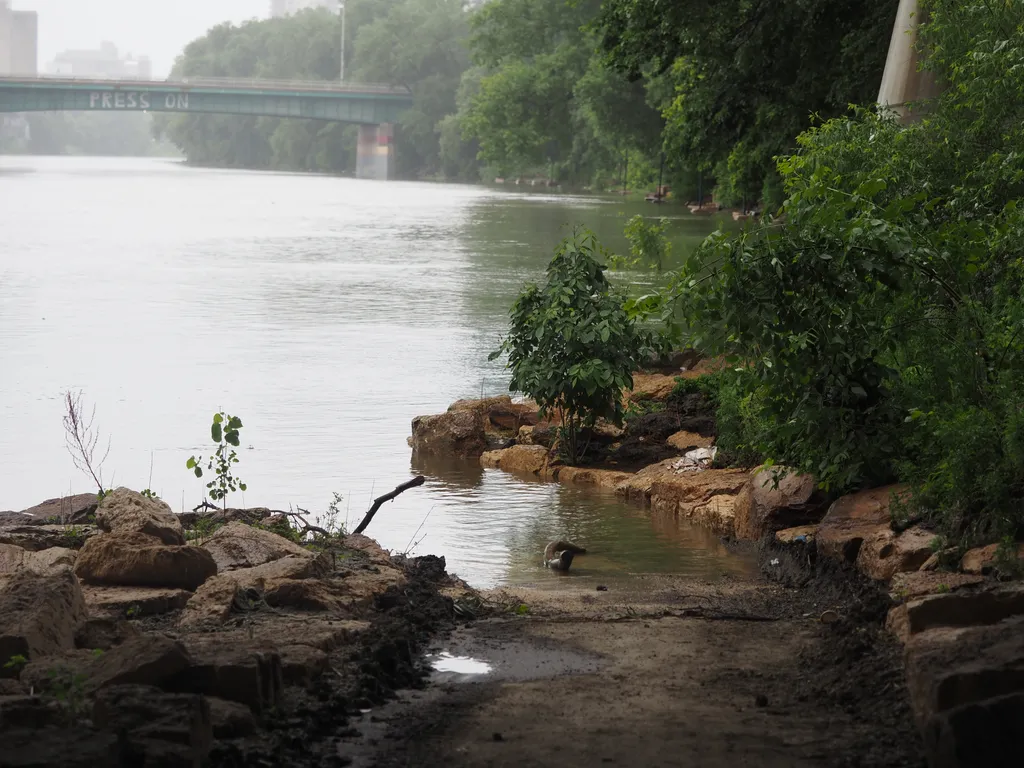 a path blocked by a flooded river