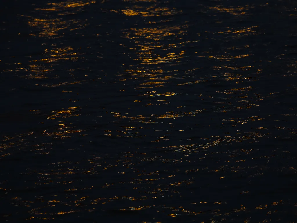 lights reflecting on a river at night