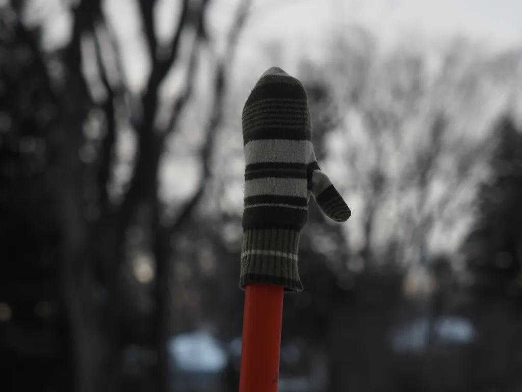 a mitten on the end of a pole