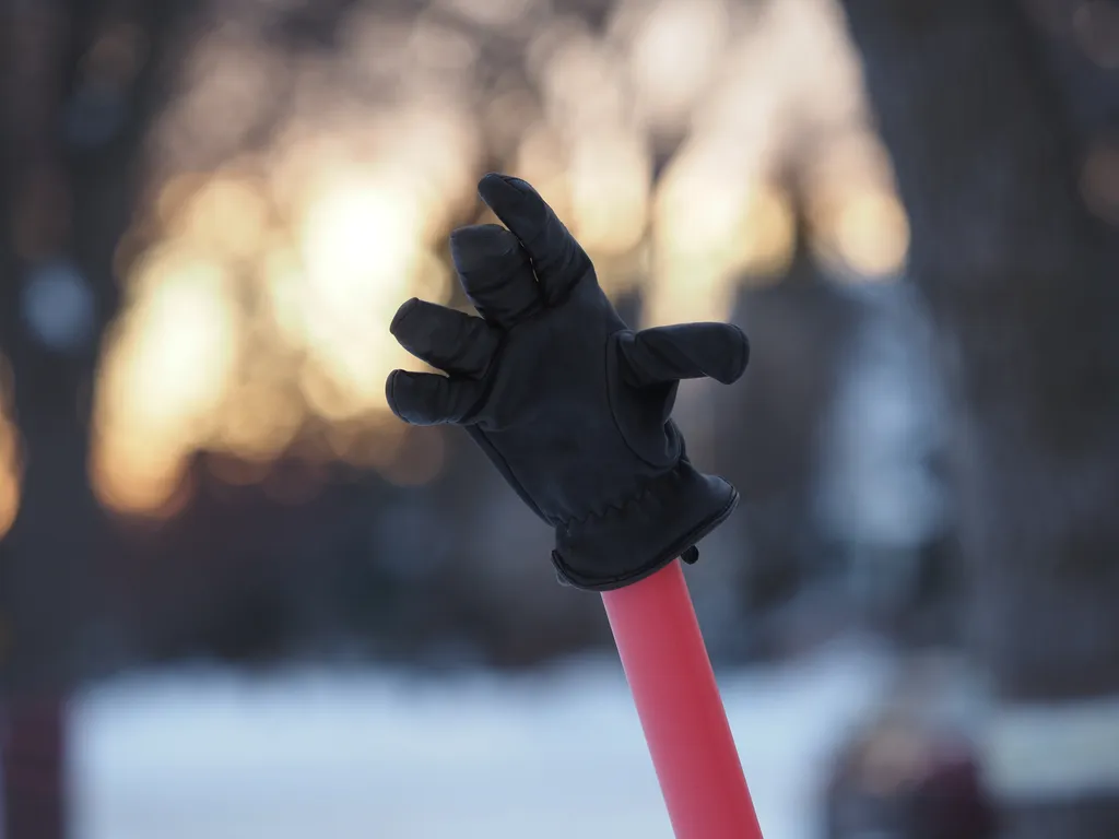 a glove on the end of a pole