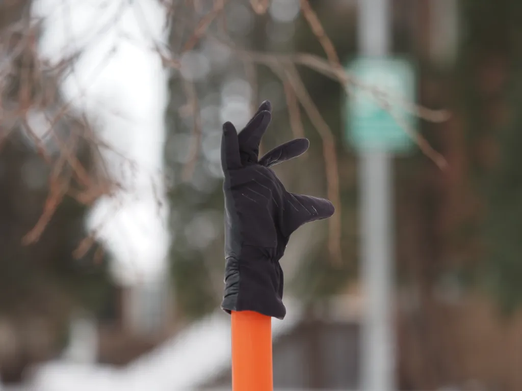 a mitten on the end of a pole