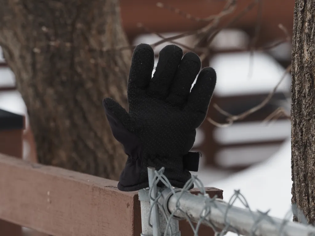 a mitten on a fence