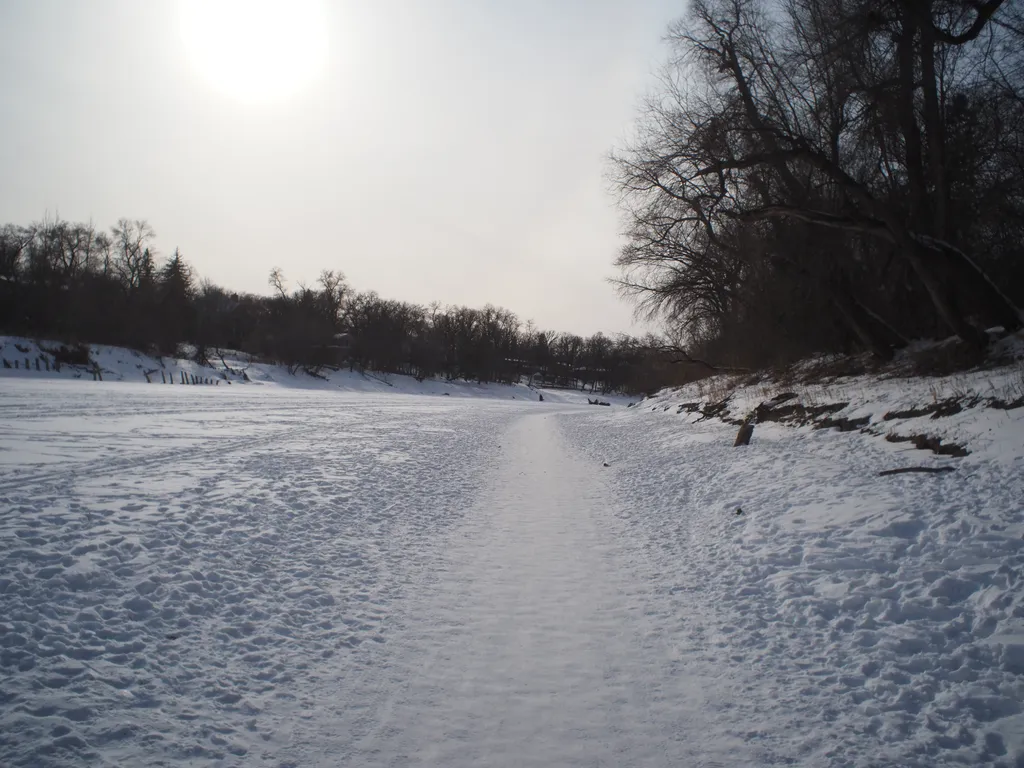 a trail across a frozen river