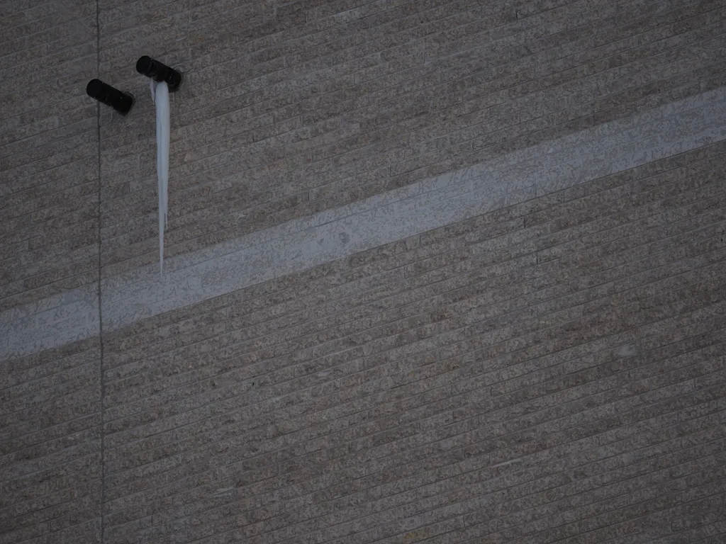 an icicle on a pipe high up on a building