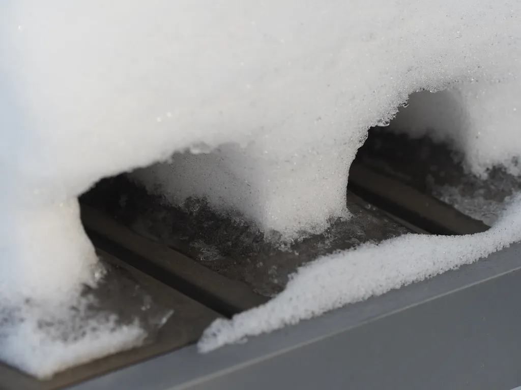 holes in the snow on a patio table