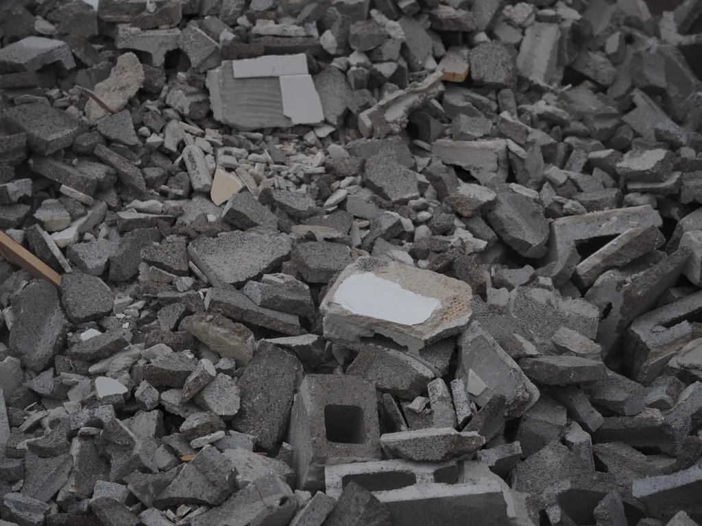 a pile of concrete rubble