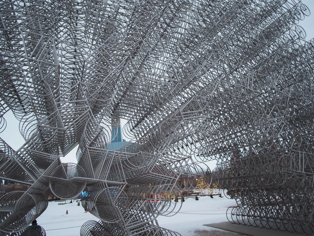 a sculpture made of hundreds of bike frames