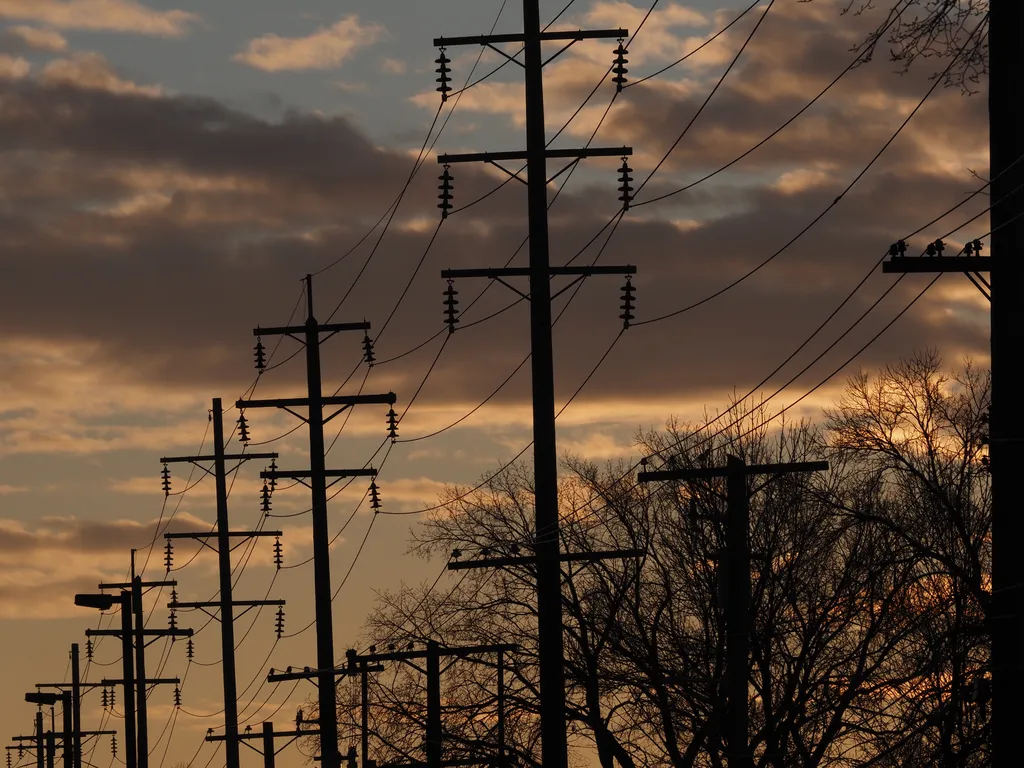 power lines against a cloudy sky