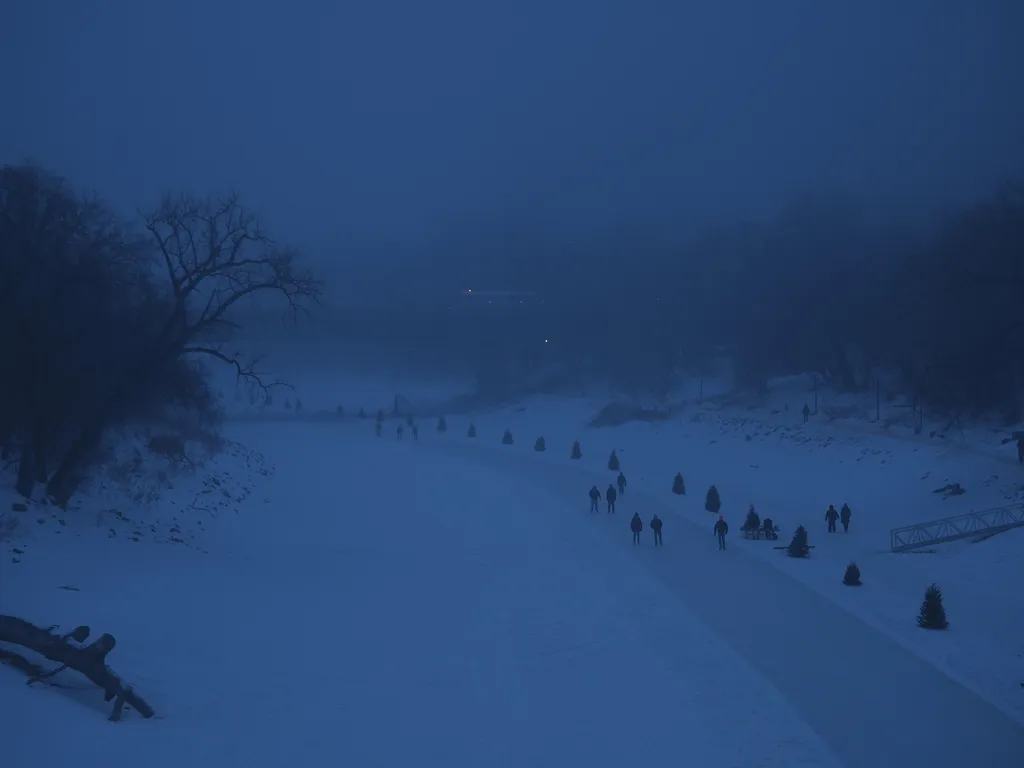 skaters on a foggy day