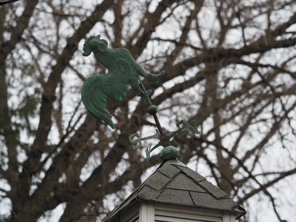 a crooked weather vane in the shape of rooster